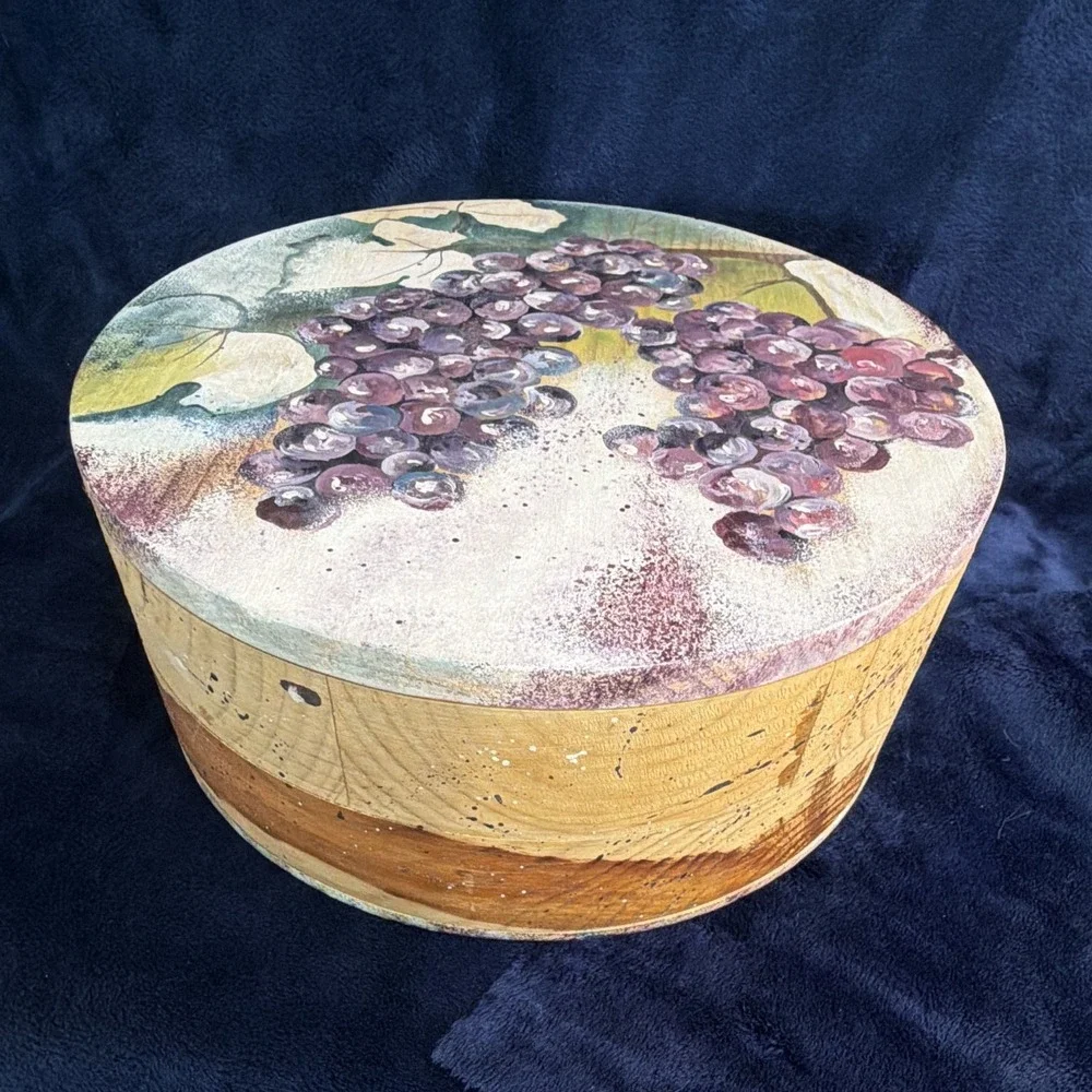 Nuri Design Handpainted Grape Wood Jewelry Trinket Storage Box 8x3